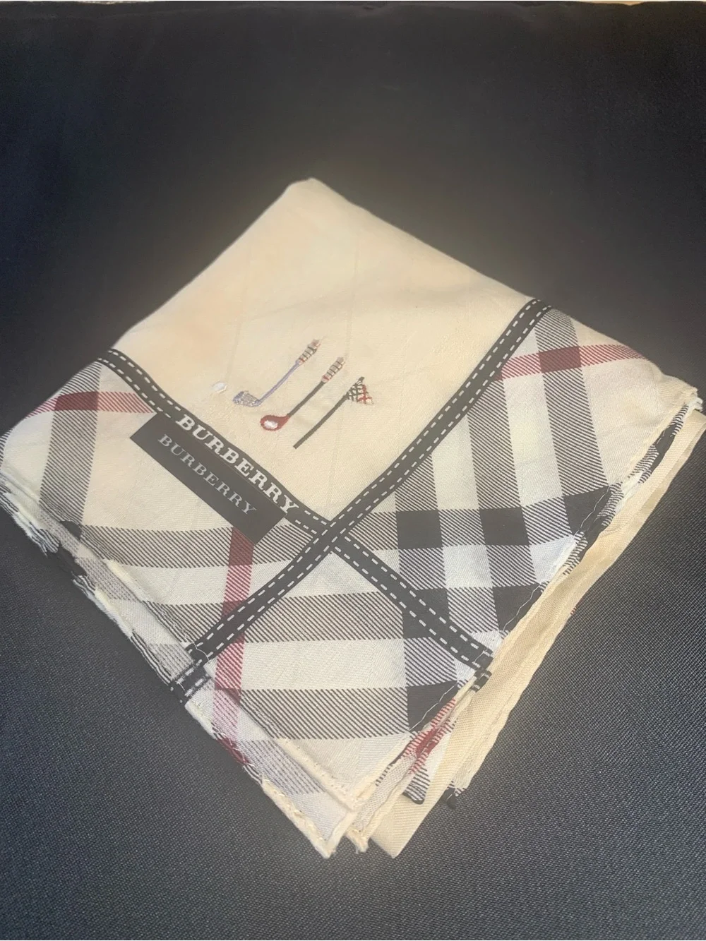 Burberry Plaid Handkerchief in Cream, Black & Red